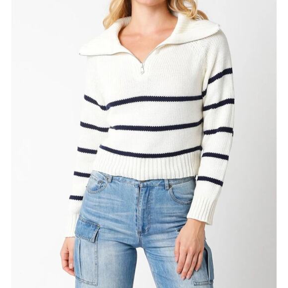 Olivaceous Sweaters - Olivaceous Ralph Half Zip Nautical Stripe Sweater